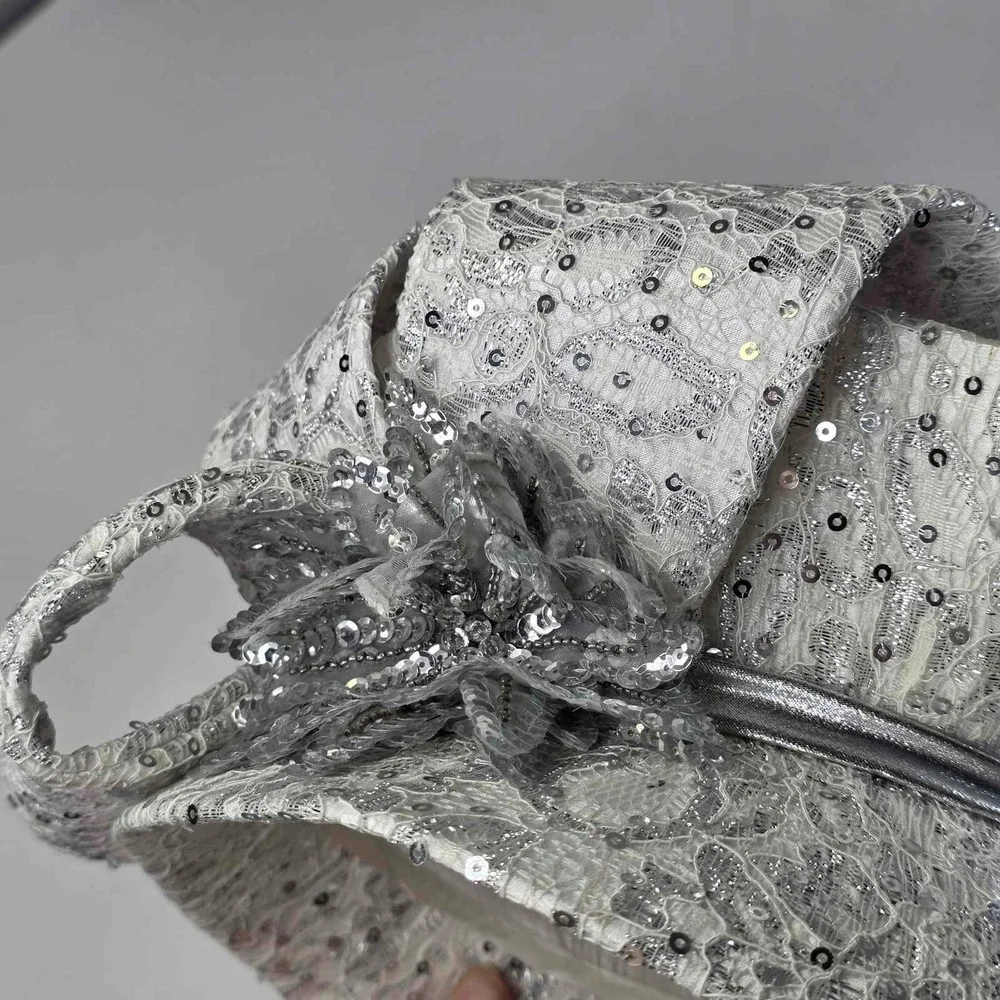 Ms Divine Hat Sun Women's Derby Church Brim Bow‎ Rhinestone Sequin White Silver